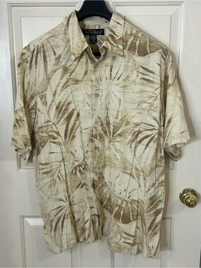 Tori Richard Mens Hawaiian Silk Shirt XL Palm Leaf Print Button Up Short Sleeve